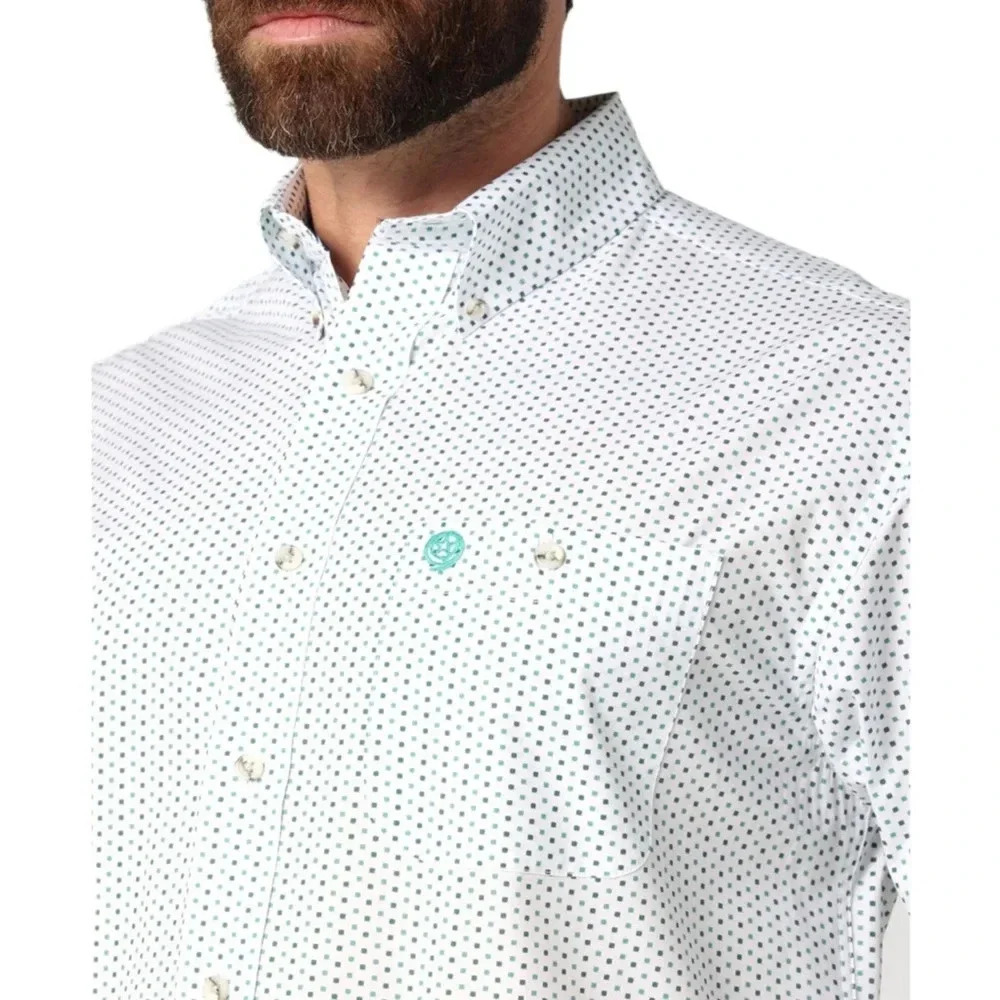 Wrangler Men's George Strait White & Green Button Up Shirt